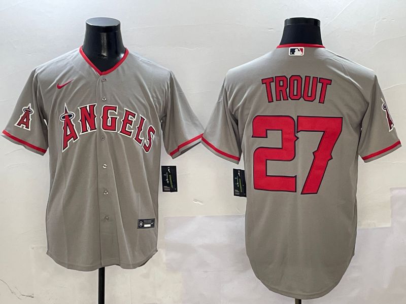 Men Los Angeles Angels #27 Trout Grey Game 2025 Nike MLB Jersey style 5